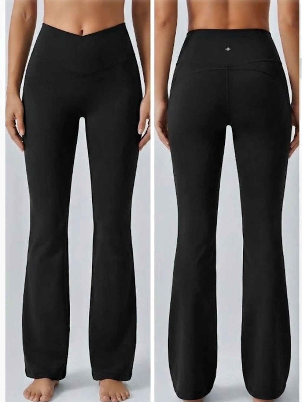 Halara Black High Waisted Crossover Pocket Flare Yoga Pants Leggings Sz XS Like